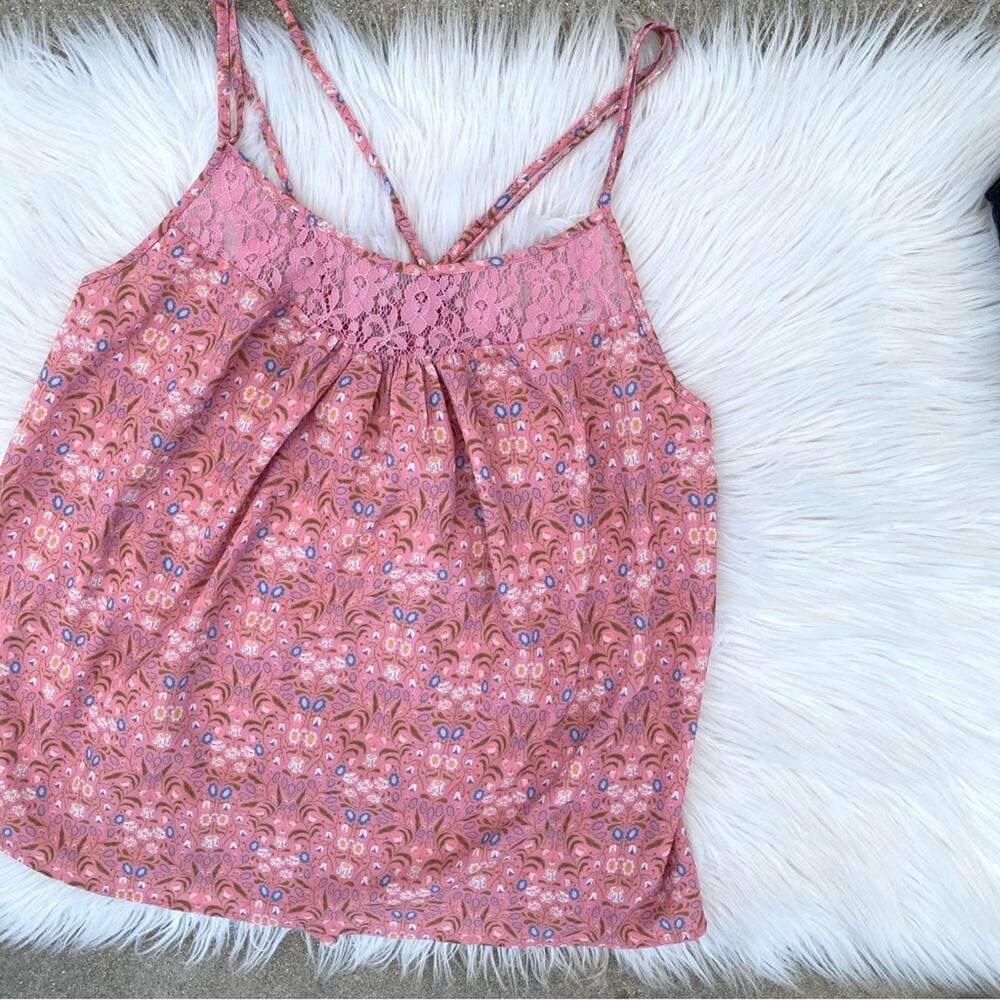 Modcloth pink floral cross back tank top 2X